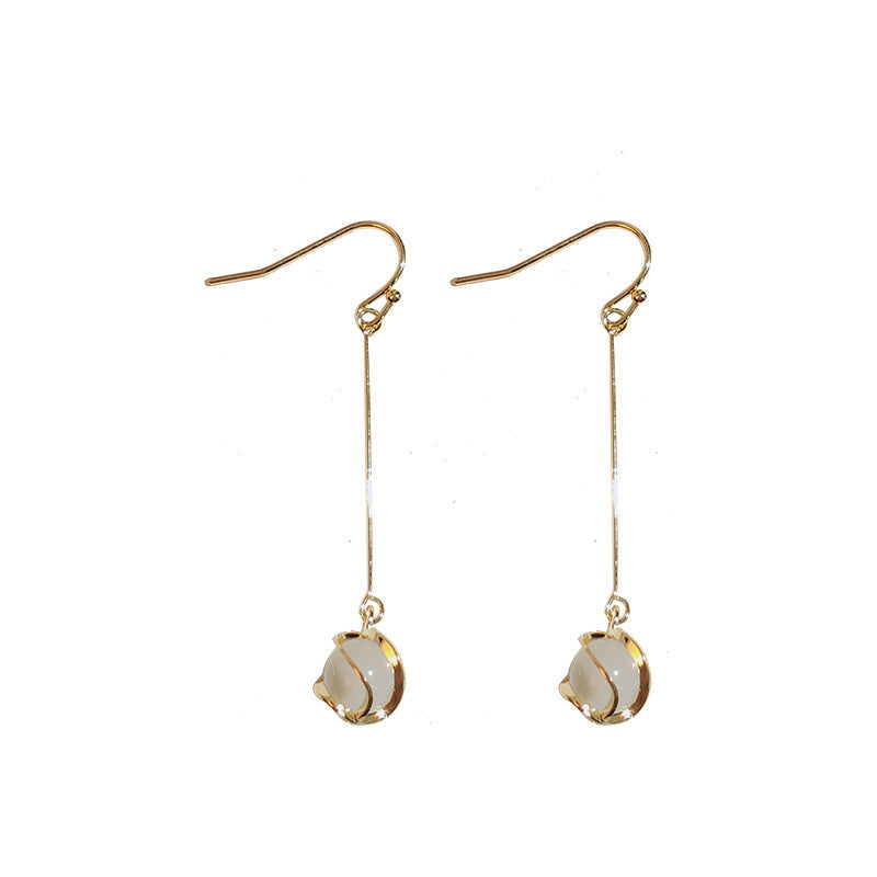 Wholesale Silver Needle Cat's Eye Tassel Long Earrings